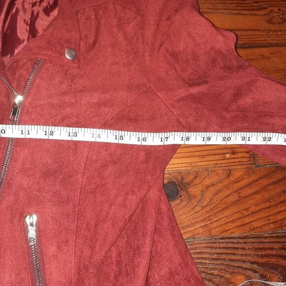 Buckle Veveret Faux Suede Red Moto Jacket - Picture 6 of 6